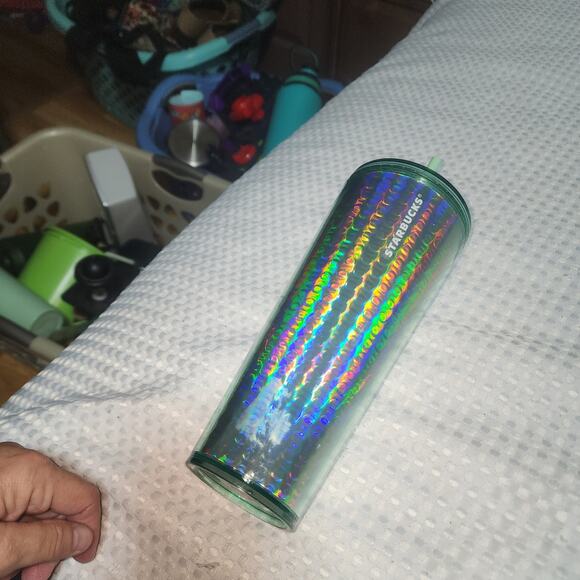 STARBUCKS EUC 2020 HOLIDAY MINT GREEN IRIDESCENT BUBBLE 24 oz VENTI TUMBLER CUP - Picture 1 of 6